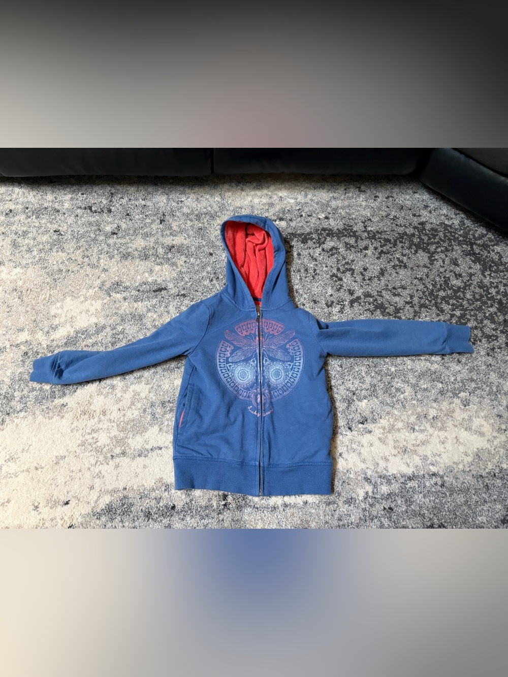 Lucky Brand Kids Blue Hoodie with Lining and dragonfly